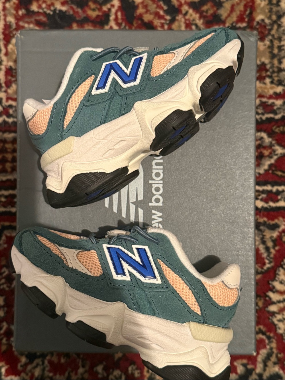 New Balance 9060 New Spruce Peach Blossom - Kids Teal & Peach Sneaker Shoes